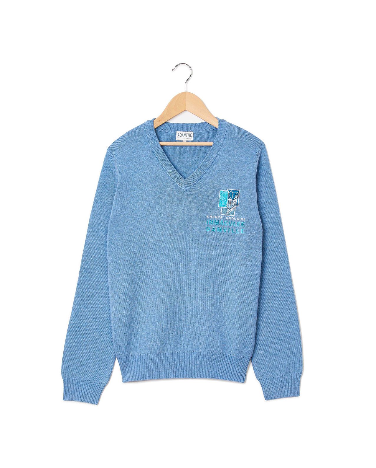 Pull col en V bleu d'uniforme Immaculée Damville | Mixte