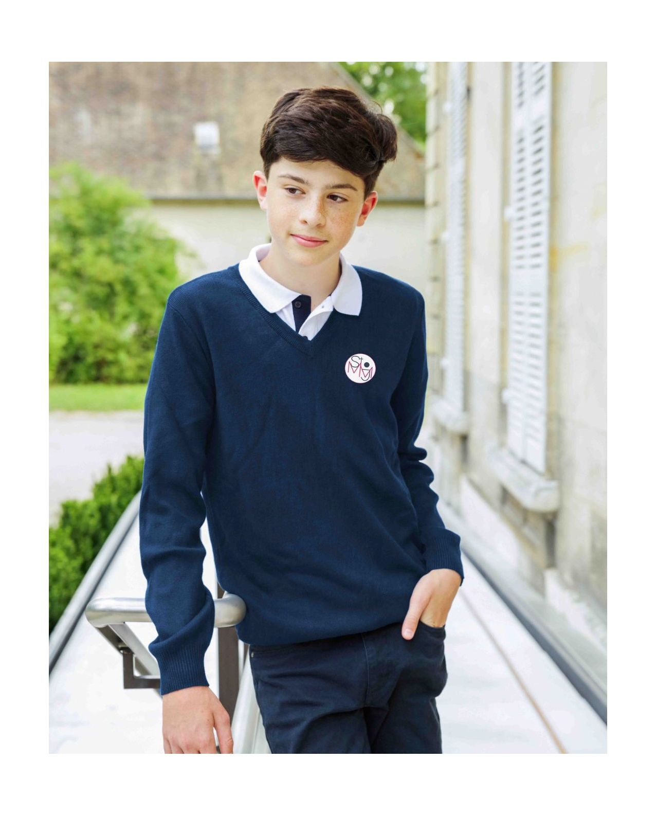 Pull col V bleu chiné St Joseph Château Thierry | Collège
